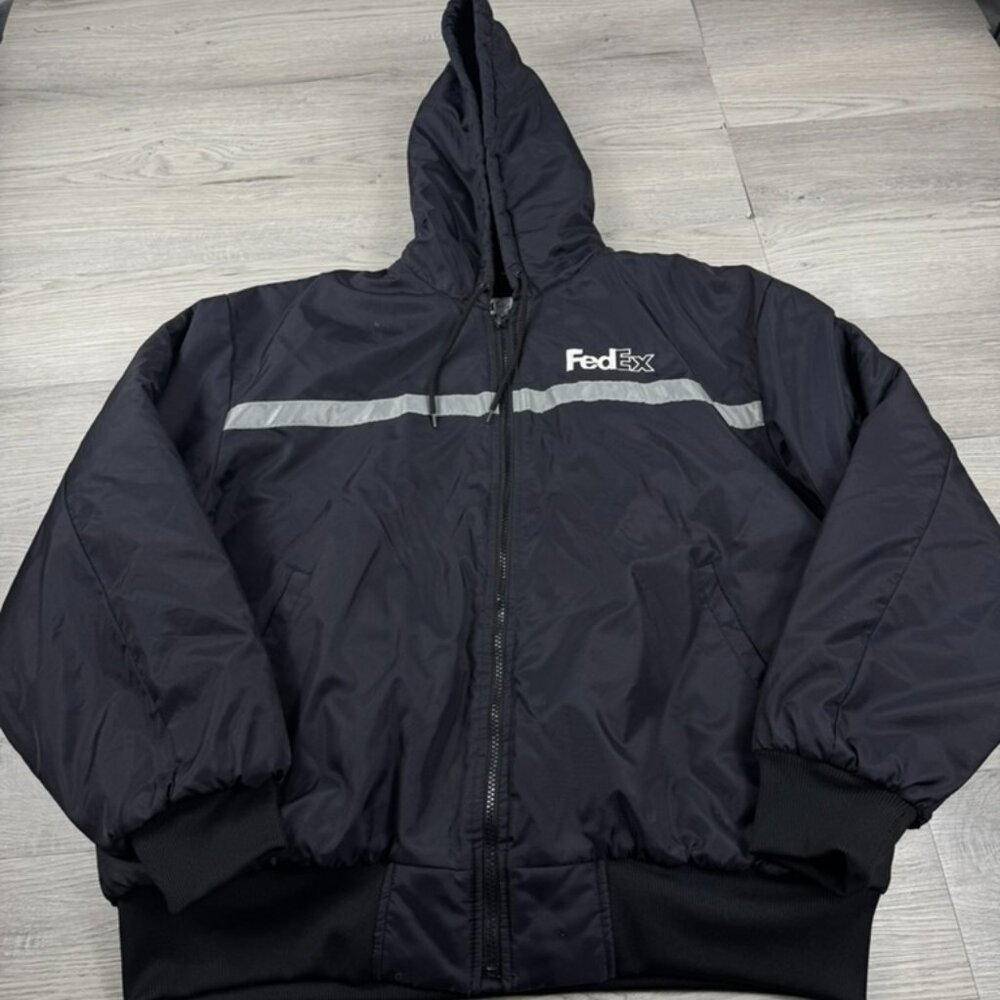 FedEx Stan Herman Adult L Full Zip Hooded Uniform All Weather Jacket Nylon Blue
